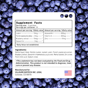 Eye Vitamin Supplement Lutein Gummies, Lutein and Zeaxanthin Gummy Vitamins Eye Care - Lutein Gummies, Helps Clear Vision, Supports Blue Light, 60 Gummies