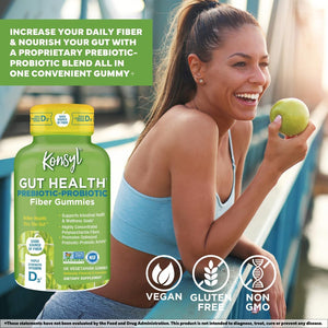 Konsyl Gut Health Prebiotic - Probiotic Fiber Gummies - Helps Support Digestive Health+ - Vegetarian Fiber Supplement Gummies for Adults- 56 Count