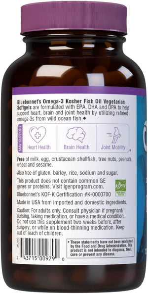 Nutrition Omega-3 Kosher Fish Oil, Natural Triglyceride Form, Gluten-Free, Dairy-Free, Kosher Certified, Non-Gmo, 3Rd Party Tested, Molecularly Distilled, 120 Vegetarian Softgel, 60 Serving