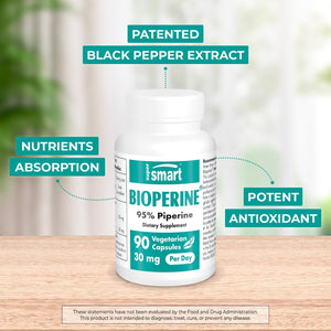 '- Bioperine 30Mg per Day (95% Piperine) - Black Pepper Extract - Curcumin & Nutrients Absorption Enhancer - Digestive Enzymes Support | Non-Gmo & Gluten Free - 90 Vegetarian Capsules