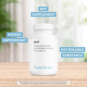 '- BHT 300 Mg per Day - Butylated Hydroxytoluene - Powerful Antioxidant & Immune Support - anti Aging Supplement | Non-Gmo & Gluten Free - 90 Vegetarian Capsules