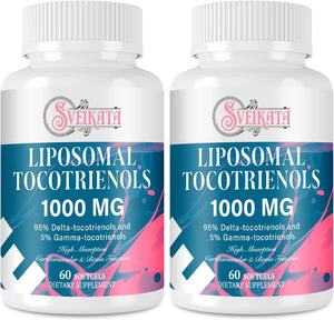 Liposomal Tocotrienols Supplement 1000Mg, Vitamin E, Advanced Formula with 95% Delta-Tocotrienols, 5% Gamma-Tocotrienols - 60 Softgels (2 Bottle)