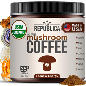 La Republica Organic Mushroom Coffee (35 Servings) Full-Fruiting Bodies No Mycilium, Arabica W/Lion'S Mane, Reishi, Chaga, Cordyceps, Shiitake, Maitake, and Turkey Tail