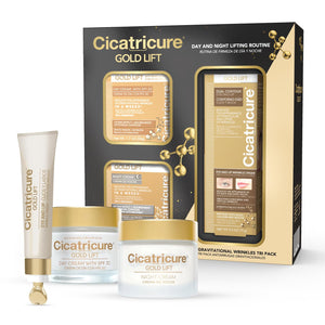 CICATRICURE Gold Lift anti Gravitational Wrinkles Skin Care Gift Set with Day Anti-Wrinkle Cream + SPF 30 , Night Anti-Wrinkle Cream & Dual Contour Eye and Lip Wrinkle Cream, 3 Piece Set
