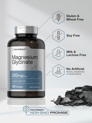 Horbäach Magnesium Glycinate | 250Mg | 120 Softgels | Non-Gmo and Gluten Free Supplement
