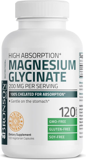 Bronson Magnesium Glycinate 200 MG per Serving Chelated for High Absorption, Gentle on Stomach, Non-Gmo, 60 Vegetarian Capsules
