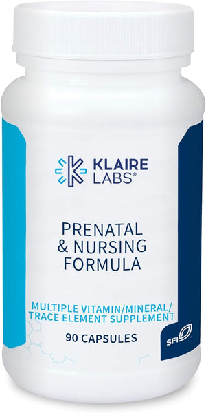 Klaire Labs Prenatal & Nursing Formula - Multivitamin & Multimineral with Chelated Iron & Active Folate for Pregnancy, Breastfeeding and Child-Bearing Years, Dairy-Free (90 Capsules)