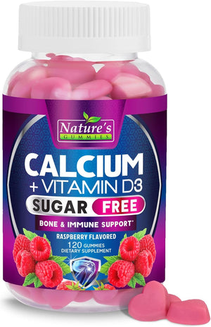 Sugar Free Calcium Gummy Bites plus 400 IU Vitamin D3, Bone Health & Immune Support, Supports Bone Strength - Chewable Calcium Nutrition Supplement, Non-Gmo, Berry Flavor Chews - 60 Gummies