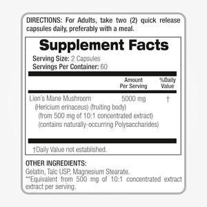 Lab | Lions Mane | 120 Capsules | Lions Mane Supplement | Lions Mane Supplement Capsules | Mushroom Supplement | Ultra High Absorption.
