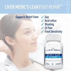 Leaky Gut Repair Maximum Support Gut Health L-Glutamine, Slippery Elm for IBS, Heartburn Relief, Non-Gmo for Women & Men, 60 Caps