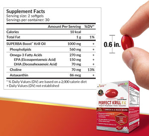 LABO Nutrition Perfect Krill EX, the Purest Ultra Strength Antarctic Krill Oil, Highest Phospholipids (>56%), with Choline & Astaxanthin, Omega 3, Joint Support, 100% Made in USA, 60 Softgel