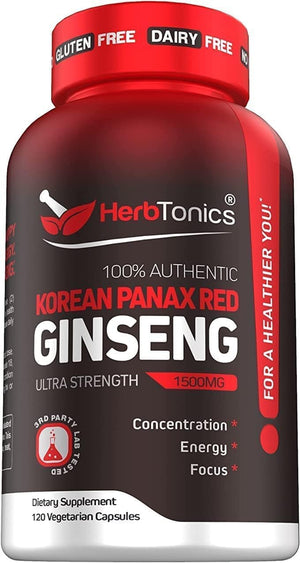 Korean Red Panax Ginseng 1500Mg - High Potency Ginseng for Energy, Performance & Immune Support for Men & Women - Ginseng Root Extract Powder Supplement for Focus and Vitality -120 Capsules