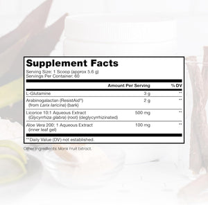 Leaky Gut Defense - Gut Health Support Supplement with L-Glutamine, Licorice Root Extract, Aloe Leaf, Arabinogalactan, Health Powder Drink for Men and Women- (60 Servings, 336G)