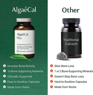ALGAECAL plus - Organic Red Algae Calcium Supplement, Vitamin K2 MK7 (100Mg), Vitamin D3 (1600 IU), Magnesium (250Mg) & Trace Minerals, for Bone Strength, Easy to Swallow Caps, 3 Month Supply