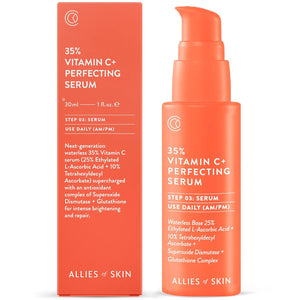 Allies of Skin 35% Vitamin C+ Perfecting Serum: Tetrahexyldecyl Ascorbate + Ethylated L-Ascorbic Acid, Glutathione, Superoxide Dismutase. Waterless, Antioxidant. Brightens & Plumps 1 Oz / 30 Ml