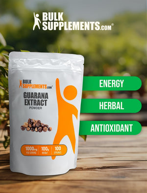 Bulksupplements.Com Guarana Extract Powder - Natural Caffeine Supplement, from Guarana Seed. Guarana Powder - Gluten Free, 1000Mg per Serving, 100G (3.5 Oz) (Pack of 1)