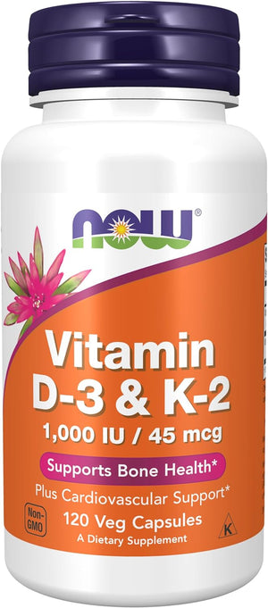 Supplements, Vitamin D-3 & K-2, 1,000 IU/45 Mcg,Plus Cardiovascular Support*, Supports Bone Health*, 120 Veg Capsules