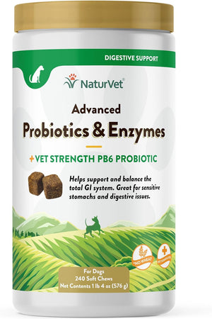 Veterinarian Strength Advanced Probiotics, Healthy Enzymes and PB6 Probiotic Supplement for Your Dogs Stomach, Intestine, Digestion and GI Tract Health, Made by Naturvet, 120 Soft Chews