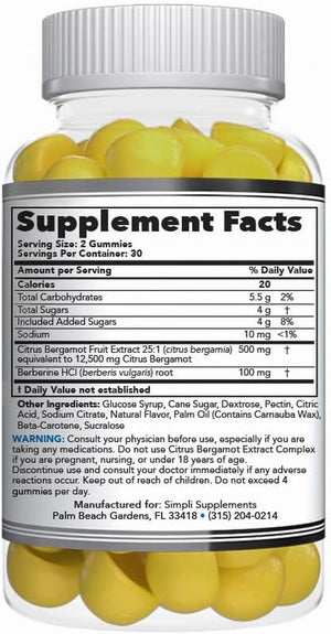 Premium Citrus Bergamot Extract Supplement with Berberine Gummies - 500Mg, 60 Gummies