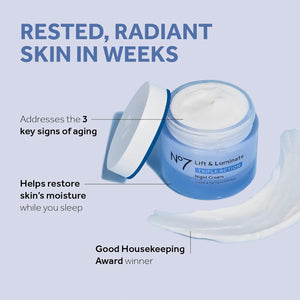 No7 Lift & Luminate Triple Action Skincare Set - Broad Spectrum anti Aging Day Cream SPF 30 + Vitamin C Wrinkle Serum + Collagen Peptide Brightening Night Cream (3 Piece Kit)