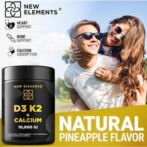 Vitamin D3 K2 Gummies 10000 IU with Calcium 100Mg - VIT D3 for Adults - Mk7 Vitamin K2 100Mcg - Vitamin D Supplement for Men & Women - Vegan Gluten Free Non-Gmo