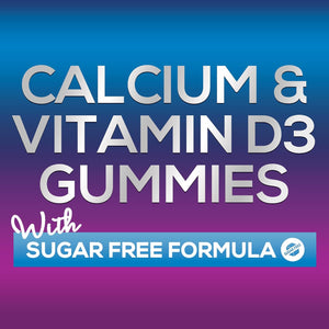 Sugar Free Calcium Gummy Bites plus 400 IU Vitamin D3, Bone Health & Immune Support, Supports Bone Strength - Chewable Calcium Nutrition Supplement, Non-Gmo, Berry Flavor Chews - 60 Gummies