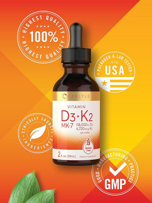 Vitamin D3 K2 Liquid | 2 Fl Oz | MK-7 Supplement | Vegetarian, Non-Gmo, Gluten Free