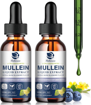 Mullein Drops for Lungs, Lung Detox & Cleanse, 720,000Mg Mullein Leaf Extract Tincture with Chlorophyll, Elderberry, Etc, Vegan Herbal Supplement for Immune Respiratory, Blueberry Flavor