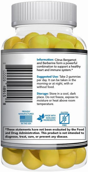 Premium Citrus Bergamot Extract Supplement with Berberine Gummies - 500Mg, 60 Gummies