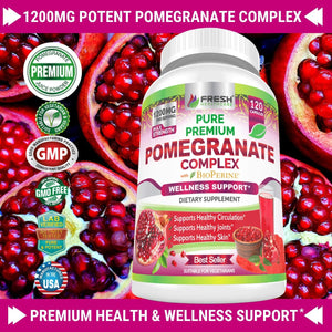 Premium Pomegranate Juice Powder Supplement 1200Mg, Supports Healthy Blood Pressure, Joints, Skin & anti Aging with Bioperine Black Pepper, Powerful Antioxidant with Vitamin C & K, 120 Vegan Capsules