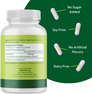 BESTVITE Artemisinin 100Mg (240 Vegetarian Capsules) (2-Pack) - No Stearates - No Flow Agents - Vegan - Gluten Free - Non GMO