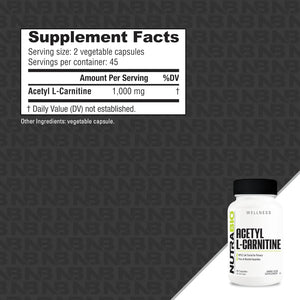 Nutrabio Acetyl L-Carnitine (ALCAR) Supplement, 500Mg - Support Natural Energy Production, Metabolic Management, and Overall Health, 90 Capsules