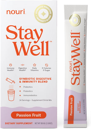 Nouri Staywell Lemonade Synbiotic Digestive + Immunity Blend, Prebiotics and Probiotics, Powder Stick Pack for Digestive and Immune Health, 0 Calories, 0 Sugar - 14-Count (Lemonade)