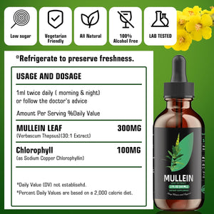 Mullein Drops for Lungs - Mullein Leaf Extract for Lungs Cleanse - Respiratory Lung Health, Herbal Supplement Made in USA Vegan