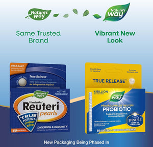 Nature'S Way Primadophilus Reuteri Probiotic Pearls for Men and Women, Digestive and Immune Health*, 1 Billion Culture, 4 Probiotic Strains, Survives Stomach Acid, 30 Softgels (Packaging May Vary)