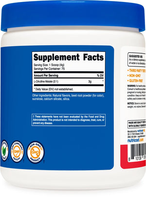 L-Citrulline Malate 2:1 (300G) Fruit Punch - Workout Support, Muscle Performance, Nitric Oxide Booster - Fitness Supplement Powder