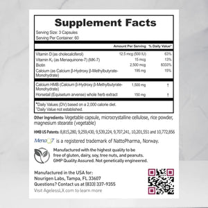 HMB Collagen Enhancer plus Vitamin D3, K2, Biotin, Calcium, and Horsetail, for Lean Sculpted Muscles, Tighter, Glowing Skin & Thicker, Stronger Hair and Nails, 60 Servings