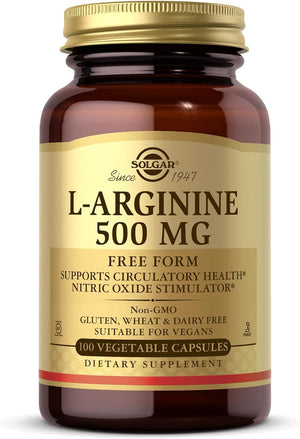 L-Arginine 500 Mg - 100 Vegetable Capsules - Nitric Oxide Stimulator - Non-Gmo, Vegan, Gluten Free, Dairy Free, Kosher - 100 Servings