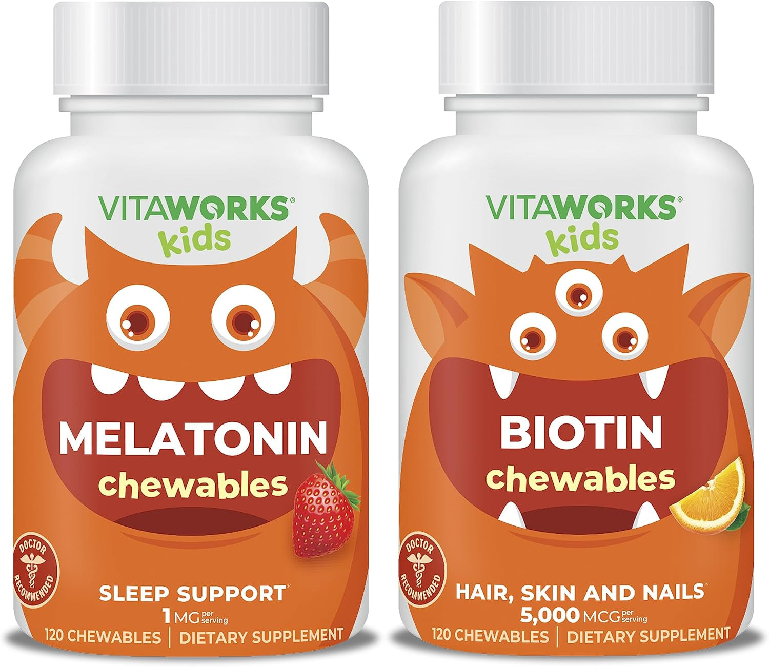 Kids Melatonin 1Mg Chewables + Biotin 5000Mcg Chewables Bundle