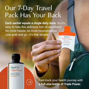 ALGAECAL D3 Complete - 3 Vitamin D3 (1000 IU) + K2, Vitamin E (50Mg), and Vitamin a (1000 IU) + 3 Free Triple Power Omega 3 Fish Oil 7 Single Serve