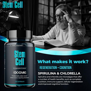 Premium Stem Cell Supplement 1,000Mg | 120 Caps | Boosts Immunity Reduces Joint Soreness | Support Natural Antiaging & Longevity Proprieties | Spirulina & Chlorella | Celulas Madre (3)