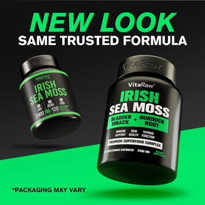 Organic Irish Sea Moss Capsules 2400 Mg - Burdock Root and Bladderwrack Powder Real Seamoss Pills for Immune Support, Joint and Gut Health Help - Raw Sea Moss Advanced Herbal Supplement - USA Made