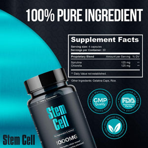 Premium Stem Cell Supplement 1,000Mg | 120 Caps | Boosts Immunity Reduces Joint Soreness | Support Natural Antiaging & Longevity Proprieties | Spirulina & Chlorella | Celulas Madre (3)