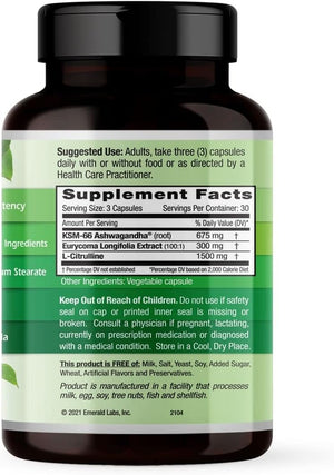 EMERALD LABS Testosterone Health - Men'S Supplement with Eurycoma Longifolia, L-Citrulline & KSM-66 Ashwagandha to Support Circulation & Men'S Health - 90 Vegetable Capsules (30-Day Supply)