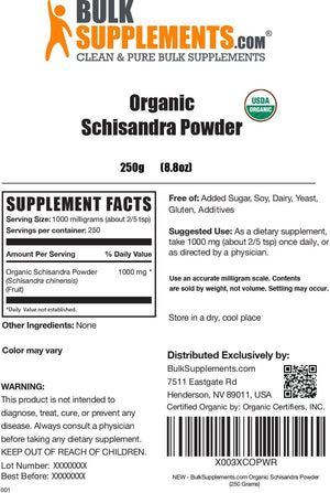 Bulksupplements.Com Organic Schisandra Powder - Schisandra Supplement, Schisandra Organic Powder - from Schisandra Berry, Gluten Free - 1000Mg per Serving, 500G (1.1 Lbs) (Pack of 1)