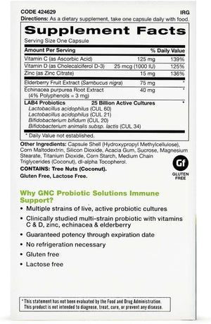 GNC Probiotic Solutions Immune Support with 25 Billion Cfus | Provides Digestive & Immune Support, Vegetarian | 30 Capsules