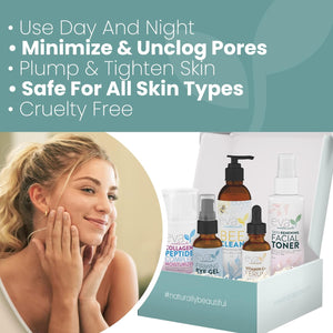 Eva Naturals Rejuvenating Skin Care Set - Exfoliate, Replenish & Moisturize with Vitamin C plus Serum, Bee Clean Cleanser, Eye Gel, Face Moisturizer & Toner - Perfect Facial Cleanser Bundle