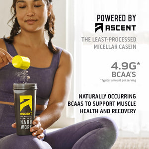 Ascent Casein Protein Powder - 25G Micellar Casein Powder with Zero Artificial Flavors & Sweeteners, Gluten Free, No Added Sugar, 4.9G BCAA, 2.2G Leucine - Chocolate Peanut Butter, 2 Pounds