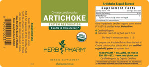 Herb Pharm Certified Organic Artichoke Liquid Extract for Cardiovascular and Circulatory Support - 4 Ounce