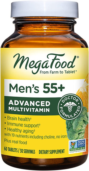 Megafood Men'S 55+ Advanced Multivitamin for Men - Doctor-Formulated -Choline, Vitamin D, Vitamin B12 – plus Real Food – Brain Health Supplement for Adults & Immune Support - 60 Tabs (30 Servings)